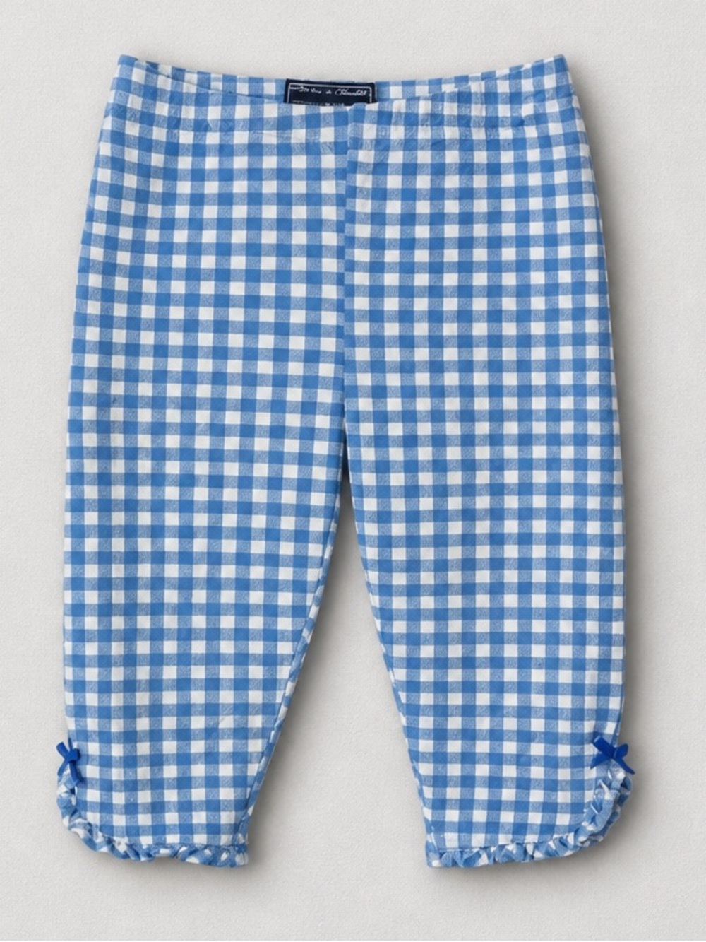 Mayoral blue and white gingham check leggings with bows at cuff size 24 months